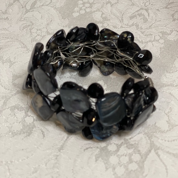 Women’s Metallic Blue Black Magnetic Wired Bracelet Handmade Unique Stones - Picture 3 of 12